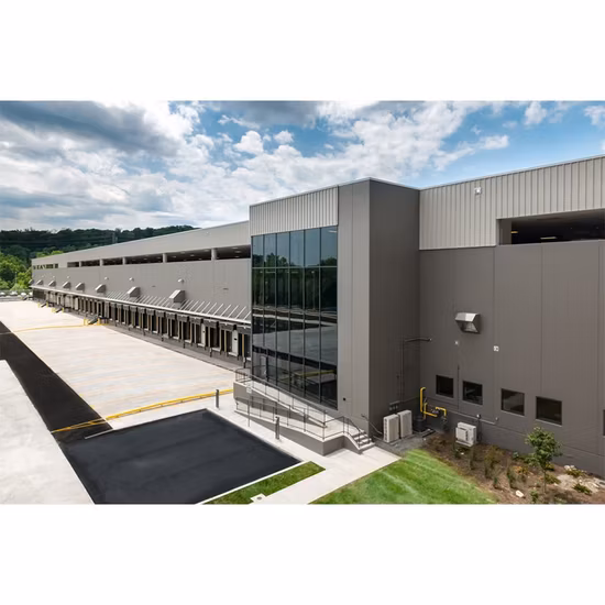 Fertiggebäude, Metallrahmen, Schuppen, Lagerung, vorgefertigte Stahlkonstruktion, Lager, Konstruktionsgebäude